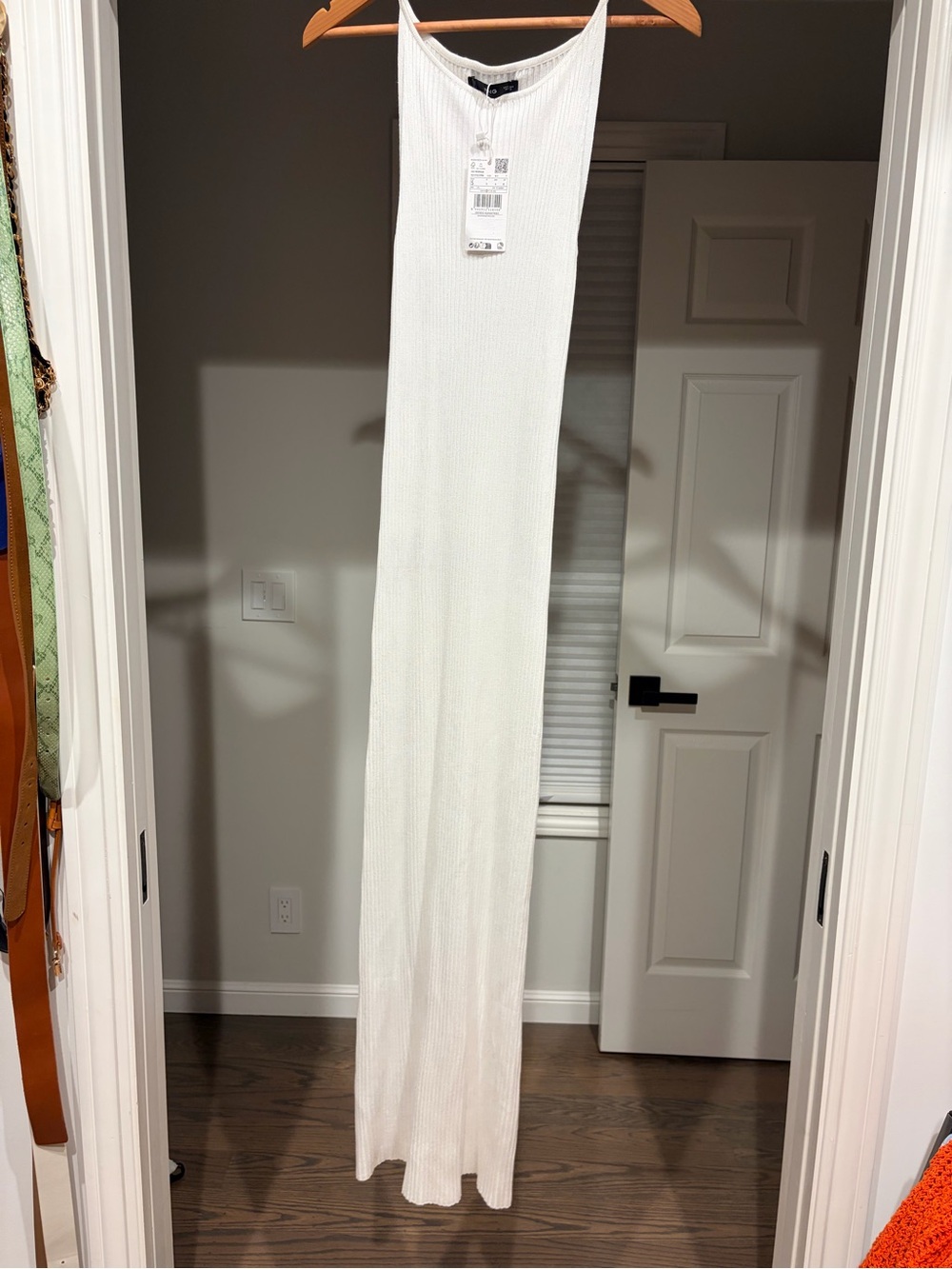 Mango White Ribbed Maxi Slip Dress